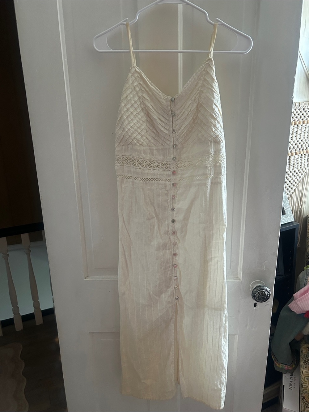 Myra  Cream Lace-Trim Midi Dress